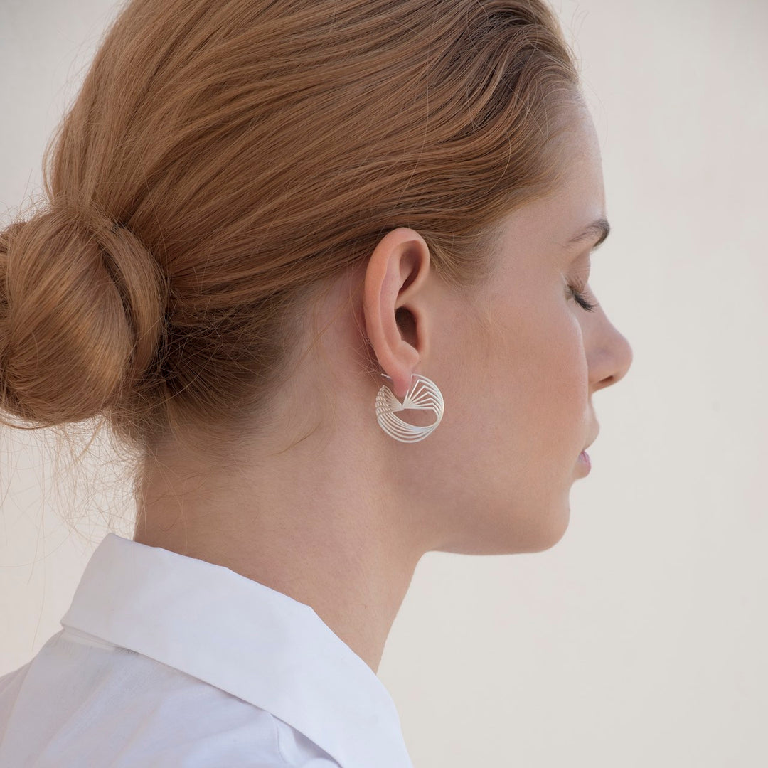 Orecchini A Cerchio In Argento Sterling 925 Con Chiave Greca - Diametro 16 Mm - Placcati Rodio