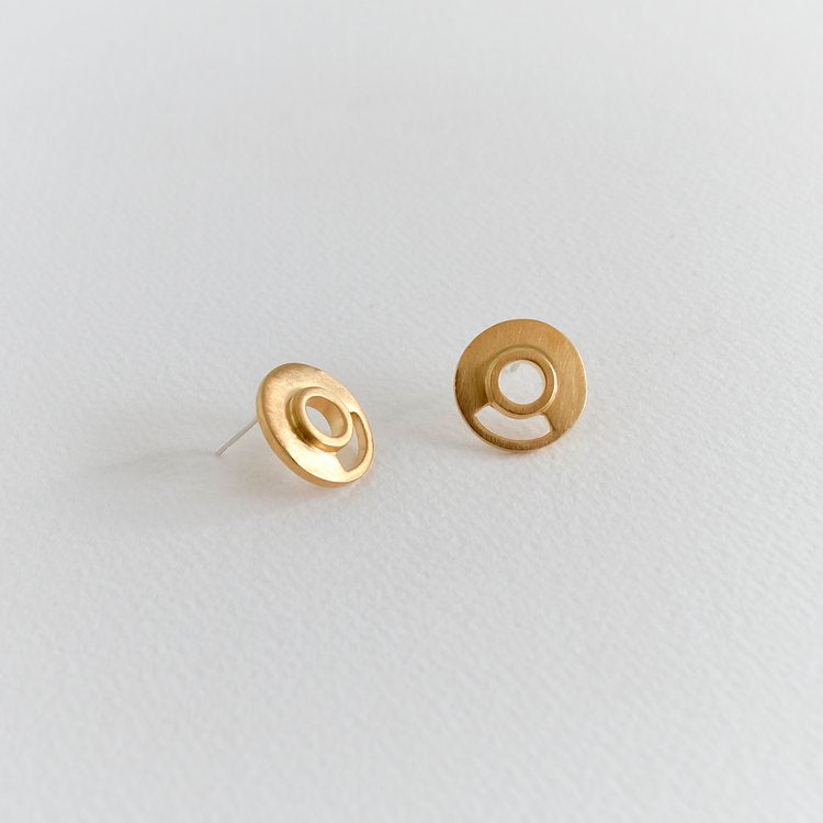Orecchini A Bottone Tondi Philip Jones Placcati Oro - 8mm, Ipoallergenici, Regalo