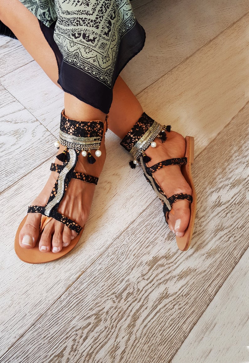 Gladiatore Sandali Alla Schiava Indossati Sandali Greci Fatti A